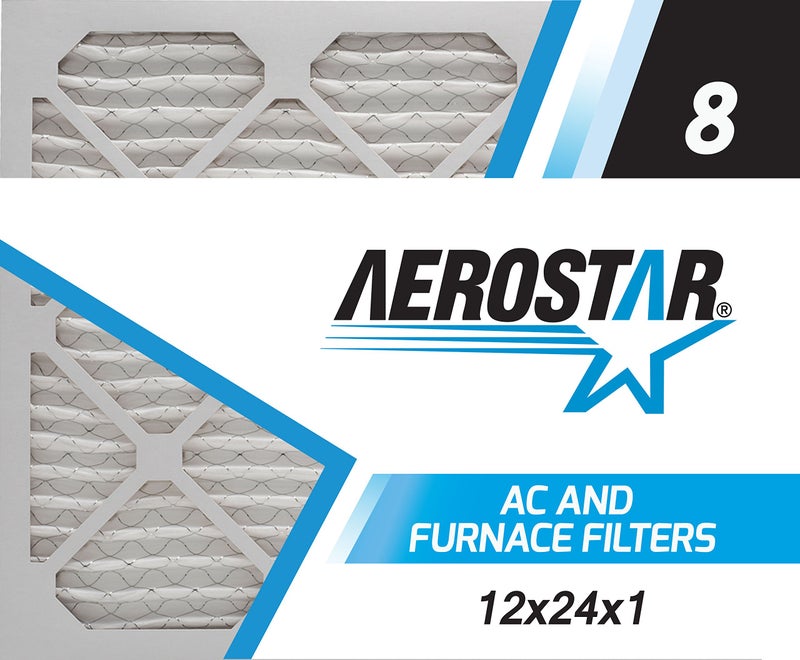 Aerostar 12x24x1 MERV 8 Air Filter, 4 Count, ACTUAL SIZE (11.75 x 23.75 x 0.75), HVAC, Air Conditioning & Furnace Filter Captures Dust, Lint & Pollen (MPR 600 / FPR 5), Made in USA - Image 1